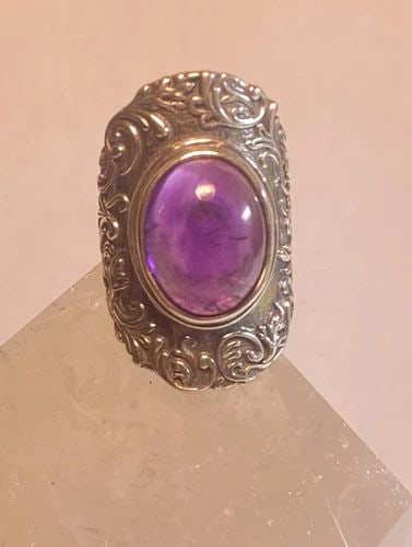 FLORAL RING FLOWER KNUCKLE BAND SIZE_7.75 AMETHYST STERLING SILVER ISRAEL WOMEN (1 of 2)