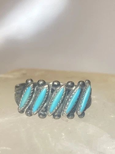 ZUNI RING SIZE 5.50 TURQUOISE BAND PETITE POINT PINKY STERLING SILVER (1 of 2)