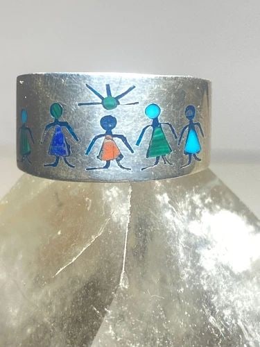 CHILDREN RING SIZE 9.25 TURQUOISE BLUE LAPIS INLAY TEACHERS BAND STERLING SILVER: CHILDREN RING SIZE 9.25 TURQUOISE BLUE LAPIS INLAY TEACHERS BAND STERLING SILVER Children ring teachers band girls playing in sunshine sterling silver women turquoise spiny oyster malachite and blue l