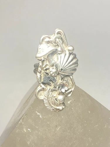 MUSHROOM RING SCALLOP SHELL LEAVES SOUTHWEST FLORAL BAND PINKY STERLING SILVER W: MUSHROOM RING SCALLOP SHELL LEAVES SOUTHWEST FLORAL BAND PINKY STERLING SILVER W Mushroom ring scallop shell leaves southwest floral band pinky sterling silver women girls Size 4 Weight. 6.1g Length 1
