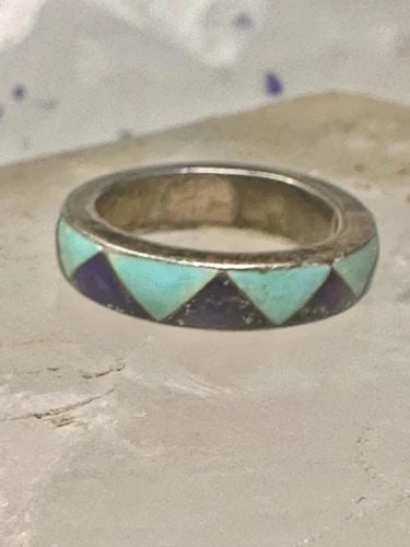 VINTAGE TURQUOISE LAPIS RING SOUTHWESTERN WEDDING BAND SIZE 5.75 STERLING SILVER: VINTAGE TURQUOISE LAPIS RING SOUTHWESTERN WEDDING BAND SIZE 5.75 STERLING SILVER Vintage turquoise lapis ring southwestern wedding band size 5.75 sterling silver women Size 5.75 stamped 925 see Photo 