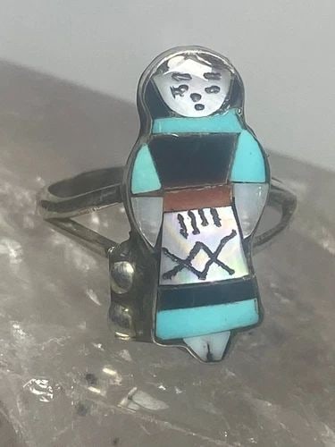 CORN MAIDEN RING SIZE 5.75 STERLING SILVER TURQUOISE MOTHER OF PEARL LADY WOMEN: CORN MAIDEN RING SIZE 5.75 STERLING SILVER TURQUOISE MOTHER OF PEARL LADY WOMEN Corn Maiden ring sterling silver turquoise mother of pearl lady women girls Size 5.75 Weight 2.8g Length 7/8" Widest 3/8