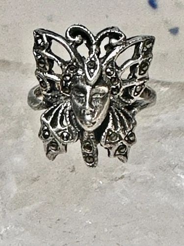 BUTTERFLY RING LADY FACE ART DECO SIZE 6 MARCASITES STERLING SILVER BAND WOMEN: BUTTERFLY RING LADY FACE ART DECO SIZE 6 MARCASITES STERLING SILVER BAND WOMEN Butterfly ring Lady Face Art Deco size 6 marcasites sterling silver band women girls Size 6 Weight 4.3g Length 3/4" Width
