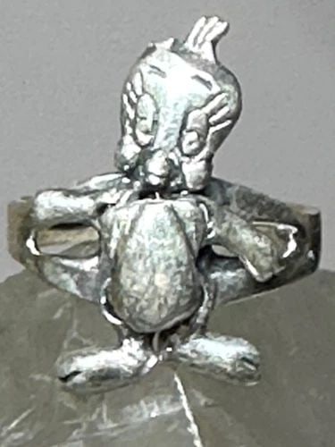 BIRD RING CHARACTER BAND HANDS FEET FACE MOVE CHARACTER SIZE 2 BAND STERLING SI: BIRD RING CHARACTER BAND HANDS FEET FACE MOVE CHARACTER SIZE 2 BAND STERLING SI Bird ring character band hands feet face move character size 2 band sterling silver women I leave the rings unpolished u