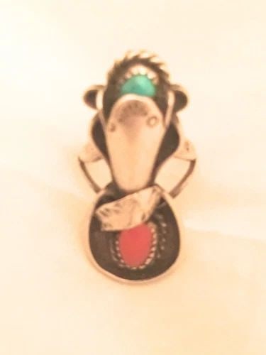 VINTAGE NATIVE AMERICAN NAVAJO STERLING SILVER TURQUOISE CORAL RING SIZE 5.5 (1 of 2)