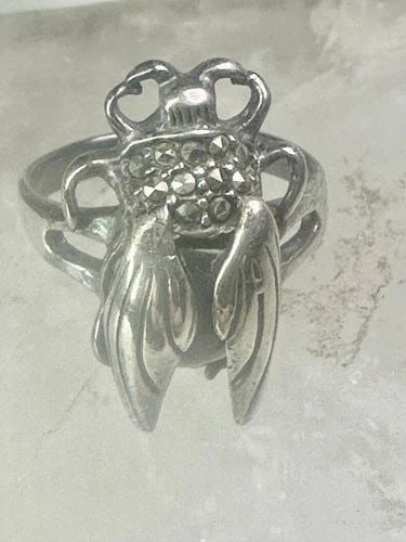 VINTAGE INSECT RING BUG MARCASITE SIZE 5.25 STERLING SILVER WOMEN (1 of 2)