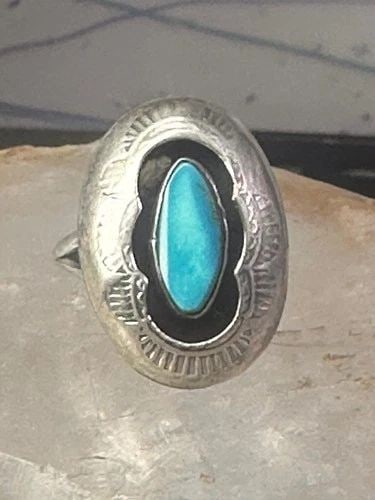 NAVAJO RING SHADOW BOX TURQUOISE SIZE 7.2 STERLING SILVER WOMEN GIRLS (1 of 2)