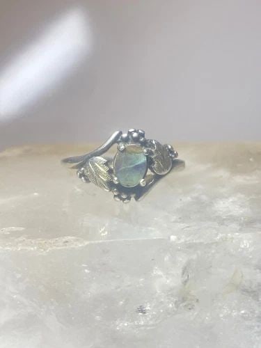 ABALONE RING SIZE 9.25 LEAVES BAND PINKY STERLING SILVER (1 of 2)
