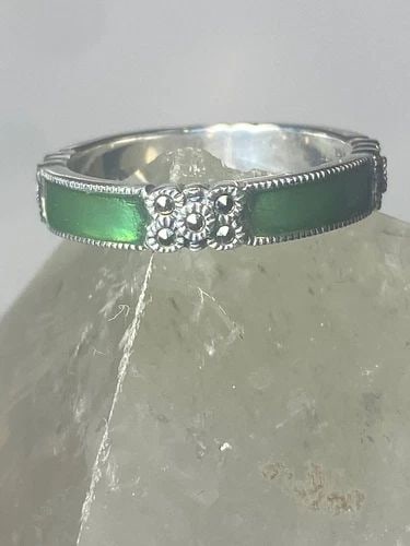 JUDITH JACK RING SIZE 7.75 STACKER GREEN BAND MARCASITES STERLING SILVER: JUDITH JACK RING SIZE 8 STACKER GREEN BAND MARCASITES STERLING SILVER Judith Jack ring size 8 stacker green band marcasites sterling silver I leave the rings unpolished until I sell .. If the buyer wa