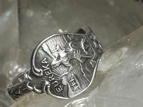 EUREKA CALIFORNIA SPOON RING MISSION RING HUMBOLDT STATE CAPITAL BAND SIZE 5.25 (1 of 2)
