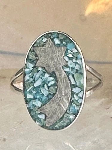 SHOOTING STAR RING MEXICO TURQUOISE CHIPS CELESTIAL SIZE 7 STERLING SILVER WOMEN: SHOOTING STAR RING MEXICO TURQUOISE CHIPS CELESTIAL SIZE 7 STERLING SILVER WOMEN Shooting star ring Mexico turquoise chips celestial size 7 sterling silver women girls Size 7 Weight 2.5g Length 3/4" W