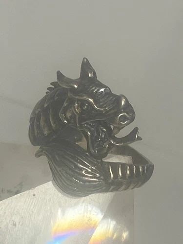 DRAGON RING MYTHICAL FLORAL BAND STERLING SILVER: DRAGON RING MYTHICAL FLORAL BAND STERLING SILVER Dragon Ring Mythical floral band sterling silver Size 10 Weight 6.8g Widest part 7/8" Thinnest part 5/32"