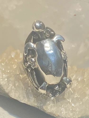 TURTLE RING MOVING HEAD FLORAL BAND STERLING SILVER WOMEN GIRLS (1 of 2)