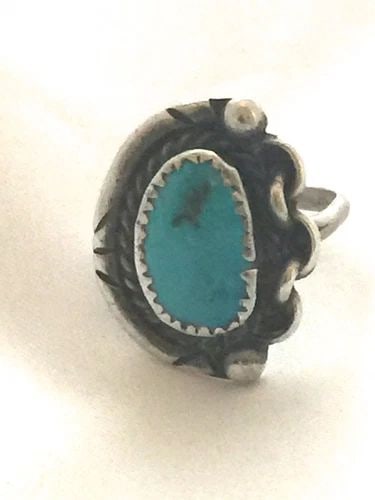 VINTAGE STERLING NATIVE AMERICAN NAVAJO TURQUOISE RING CHAIN SIZE 6.5 6.4G (1 of 2)