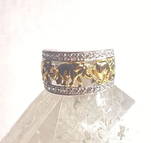 ELEPHANT RING SIZE 7.75 ANIMAL BAND STERLING SILVER WOMEN GIRL: ELEPHANT RING SIZE 7.75 ANIMAL BAND STERLING SILVER WOMEN GIRL Elephant ring animal band cocktail sterling silver women girl Some type of unknown gold over sterling silver Size 7.75 Between a size 7.7