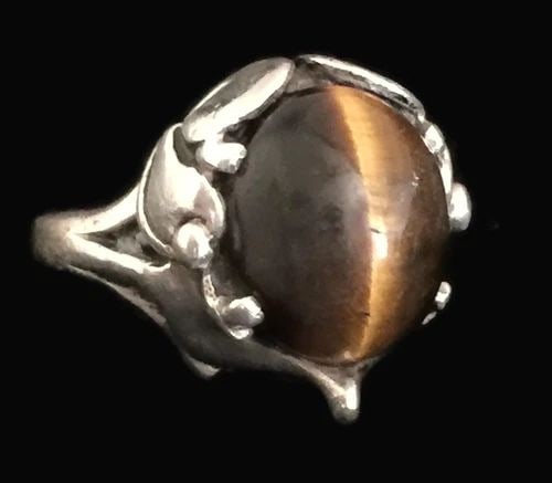 VINTAGE STERLING SILVER HANDMADE TIGER EYE RING SIZE 5.25 6.1G PINKY GIRL WOMAN (1 of 2)