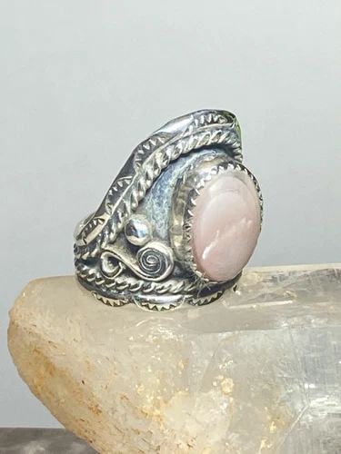 MOTHER OF PEARL RING CIGAR BAND PINKY BAND STERLING SILVER WOMEN (1 of 2)