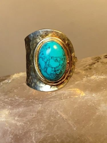 TURQUOISE RING SPOON DESIGN STERLING SILVER WOMEN GIRLS (1 of 2)