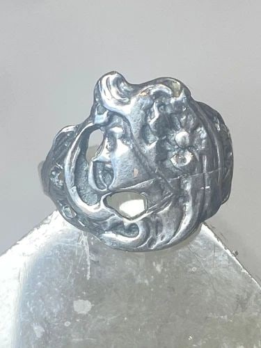LADY FACE RING ART DECO SIZE 6.50 BAND STERLING SILVER (1 of 2)