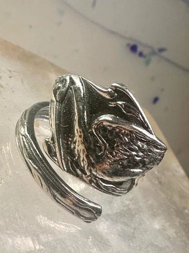 STORK SPOON RING BABY SHOWER BIRD BAND SIZE 6.5 ADJ STERLING SILVER BAND: STORK SPOON RING BABY SHOWER BIRD BAND SIZE 6.5 ADJ STERLING SILVER BAND Stork spoon ring baby shower bird band size 6.5 adj sterling silver band Size 6.50 adjustable Weight 7.5g Width 3/4" Thinnest p