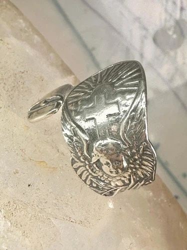 SPOON RING ANGEL CROSS RELIGIOUS SUNRISE SUN SUNSET BAND STERLING SILVER SIZE 7. (1 of 2)