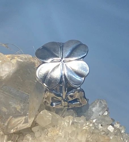 FOUR LEAF CLOVER SPOON RING SIZE 7.25 GOOD LUCK BAND STERLING SILVER WOMEN B ADJ (1 of 2)
