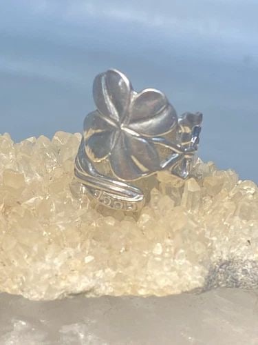 FOUR LEAF CLOVER SPOON RING SIZE 7.50 GOOD LUCK BAND STERLING SILVER WOMEN ADJ (1 of 2)