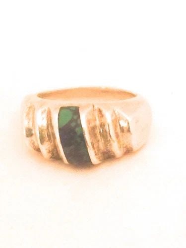 VINTAGE STERLING SILVER AZURITE RING BAND SIZE 8.25 SIGNED & MADE MEXICO 17.7G: VINTAGE STERLING SILVER AZURITE RING BAND SIZE 8.25 SIGNED & MADE MEXICO 17.7G Vintage Sterling Silver Azurite Ring Band Size 8.25 signed hard to read signature made in Mexico Weight 17.7g Free First 