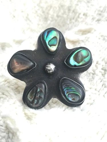 STERLING SILVER SOUTHWESTERN ABALONE RING SIZE SIGN 6 RS 8.2G (1 of 2)
