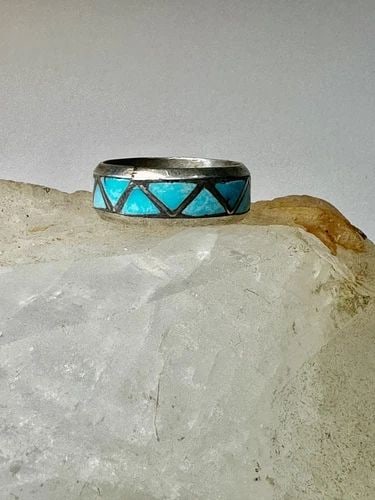 ZUNI RING TURQUOISE BAND SIZE 7.75 STERLING SILVER WOMEN MEN (1 of 2)