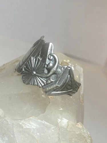 GRADUATION SPOON RING GLOBE BOOKS ALADDIN'S LAMP BAND STERLING SILVER WOMEN GIRL: GRADUATION SPOON RING GLOBE BOOKS ALADDIN'S LAMP BAND STERLING SILVER WOMEN GIRL Graduation spoon ring globe books Aladdin's lamp band sterling silver women girls Size 8.25 adjustable Weight 6.9g Leng