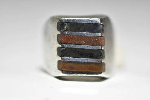 TIGER EYE RING GOLDSTONE MEXICAN BAND SOUTHWEST STERLING SILVER WOMEN (1 of 2)