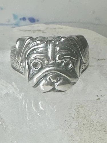 DOG RING BULL DOG BAND SIZE 9.75 STERLING SILVER WOMEN MEN: DOG RING BULL DOG BAND SIZE 9.75 STERLING SILVER WOMEN MEN Dog ring bulldog band Size 9.25 sterling silver women men Size 9.75 Weight. 4.2g Length 3/8" Width 1/2" Band in back 5/32"