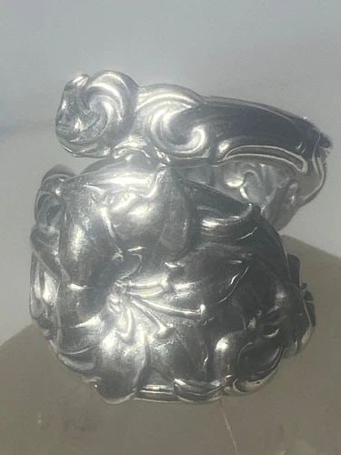 FLORAL SPOON RING FLOWERS BAND RING STERLING SILVER WOMEN GIRL (1 of 2)