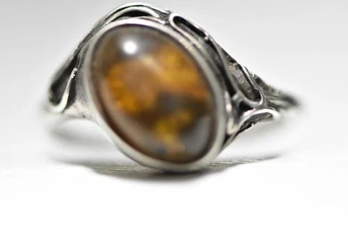 AMBER RING FLORAL ART NOUVEAU DECO STERLING SILVER WOMEN SIZE 8.50 (1 of 2)