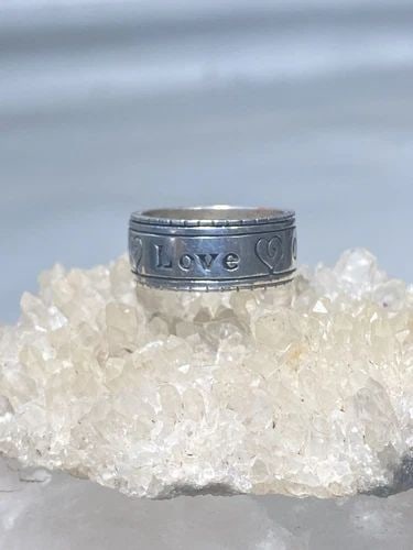 LOVE ONE ANOTHER RING SIZE 7.50 HEART SPINNER BAND STERLING SILVER WOMEN MEN (1 of 2)