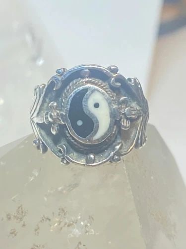 YIN YANG RING BLACK WHITE BAND STERLING SILVER WOMEN GIRLS (1 of 2)