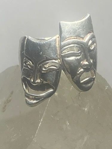 TRAGIC COMIC RING SIZE 6.50 STERLING SILVER TRAGEDY COMEDY THEATRICAL BAND THEAT (1 of 2)