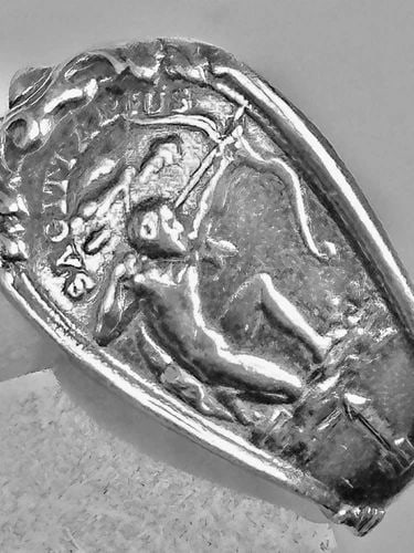 SAGITTARIUS SPOON RING CENTAUR ARCHER NOV BIRTHDAY ASTROLOGY BAND SIZE 7.50 STER (1 of 2)