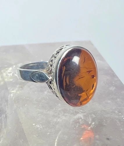 AMBER RING STERLING SILVER LACEWORK FILIGREE WOMEN GIRLS (1 of 2)