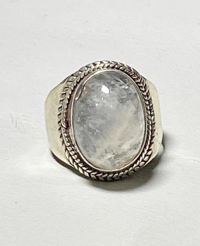 MOONSTONE RING CIGAR BAND WOMEN STERLING SILVER SIZE 7.50 (1 of 2)