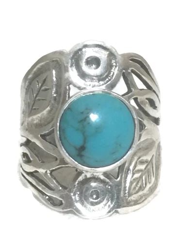 VINTAGE STERLING SILVER TURQUOISE RING CIGAR BAND SIZE 8.75 7.7G: VINTAGE STERLING SILVER TURQUOISE RING CIGAR BAND SIZE 8.75 7.7G Vintage Sterling Silver Turquoise Cigar Band Ring Size Between a Size 8.75 to 9.00 Weight 7.7g
