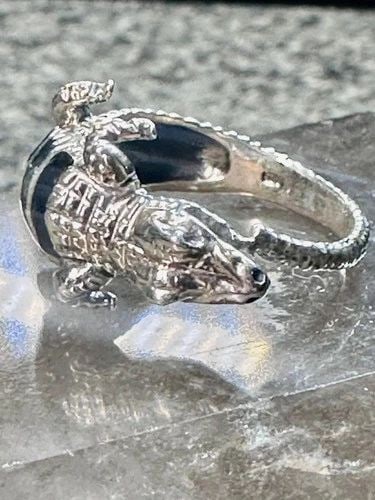 LIZARD RING ONYX REPTILE GECKO IGUANA BAND SIZE 9 STERLING SILVER WOMEN MEN (1 of 2)