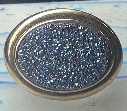VINTAGE STERLING SILVER RING W GOLD DRUZY STONE SIZE 7 STAMPED TURKEY 925: VINTAGE STERLING SILVER RING W GOLD DRUZY STONE SIZE 7 STAMPED TURKEY 925 Vintage Sterling Silver Ring w gold Druzy Stone Stamped Turkey 925 Size 7 Weight 7.5g Length 5/8" Width 7/8