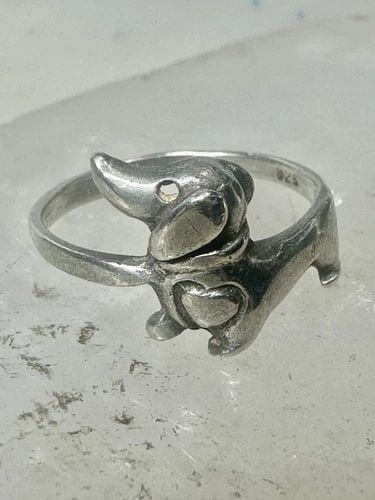 MINI DACHSHUND RING DOG BAND HEART LOVE SIZE 7.75 STERLING SILVER WOMEN GIRLS (1 of 2)