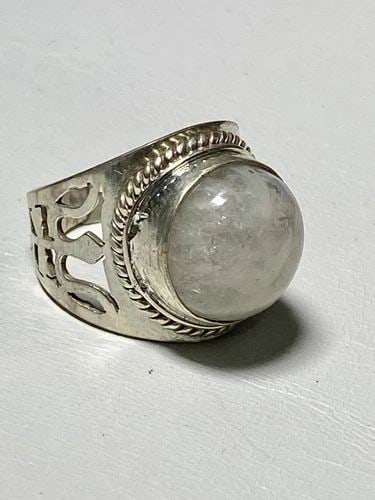 MOONSTONE RING CIGAR BAND WOMEN STERLING SILVER (1 of 2)