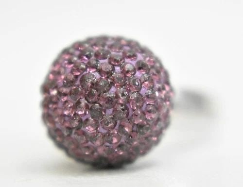 PURPLE DISCO RING BALL STERLING SILVER WOMEN SIZE 6.75: PURPLE DISCO RING BALL STERLING SILVER WOMEN SIZE 6.75 Purple Disco ring Ball Sterling Silver Women Size 6.75 Weight 4.5g Front length of the ring 1/2" Thinnest part band 1/8"