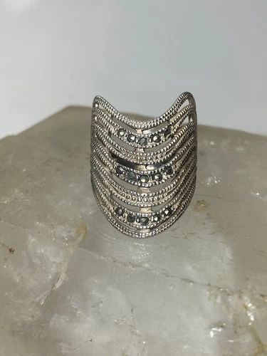 KNUCKLE RING SIZE 6 CIGAR MARCASITES BAND STERLING SILVER WOMEN (1 of 2)