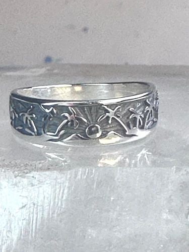 PALM TREES RING SUN FLORAL PARADISE TROPICS BAND SIZE 6.75 STERLING SILVER WOMEN (1 of 2)