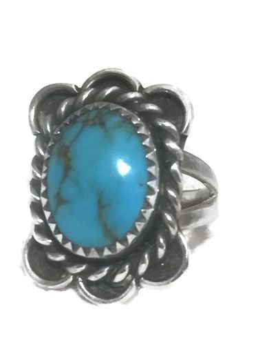 VINTAGE STERLING SILVER SOUTHWEST TRIBAL TURQUOISE RING 5.2G SIZE 5 (1 of 2)